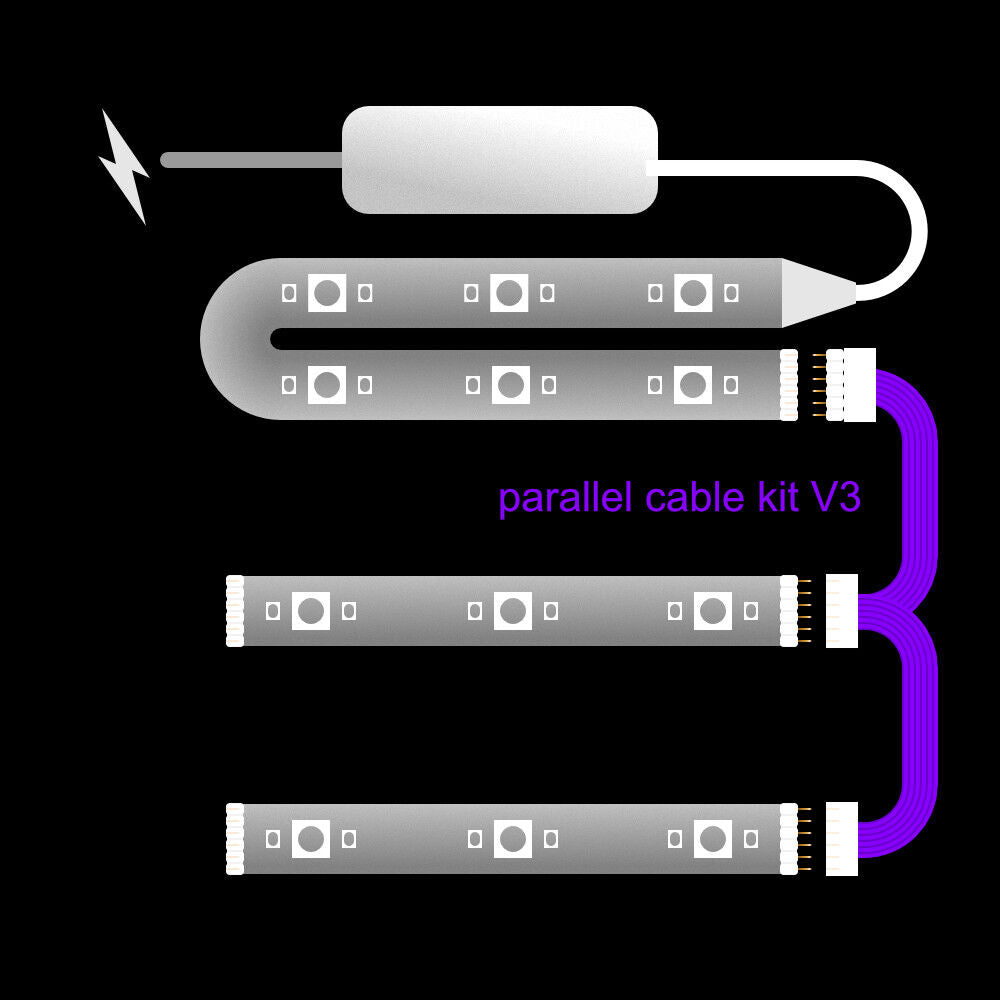 Plus V2 & V3 - Parallel Cable | BLACK Multi Point Splitter 3,4,5,6,7,8+ way | in Feet