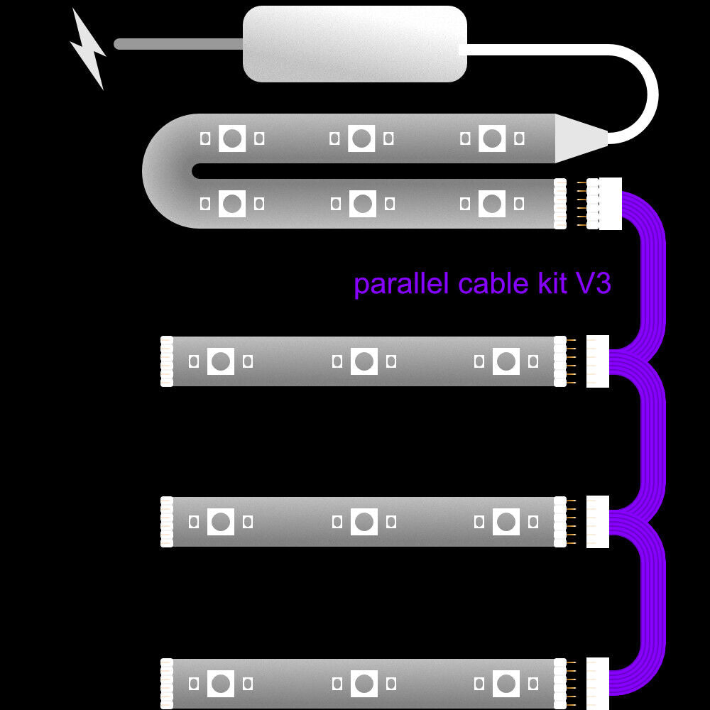 Plus V2 & V3 - Parallel Cable | BLACK Multi Point Splitter 3,4,5,6,7,8+ way | in Feet