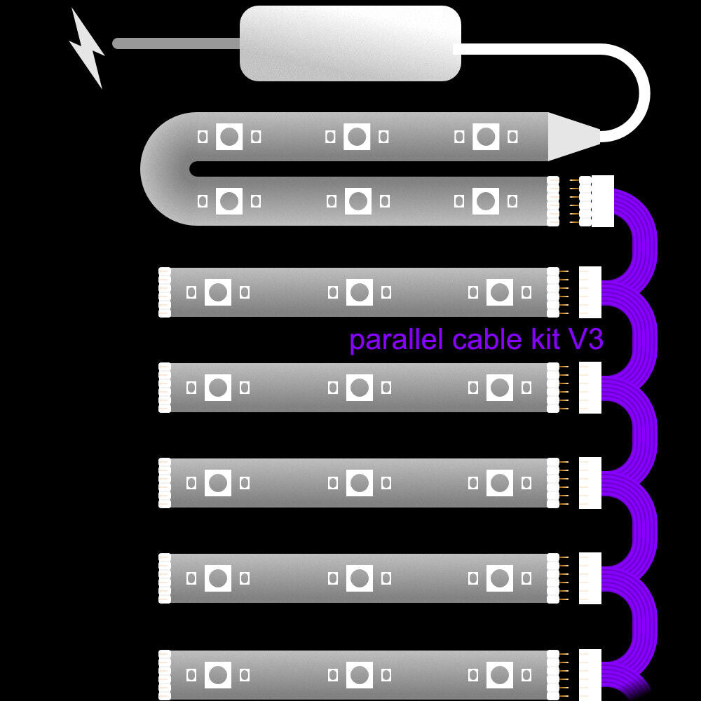 Plus V2 & V3 - Parallel Cable | BLACK Multi Point Splitter 3,4,5,6,7,8+ way | in Feet